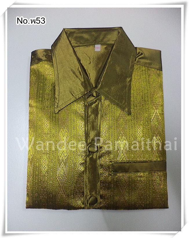 เสื้อผ้าไหมชาย (ไหมเกษตร) สีเขียวไพร กระเป๋า3ใบ ไซด์ M