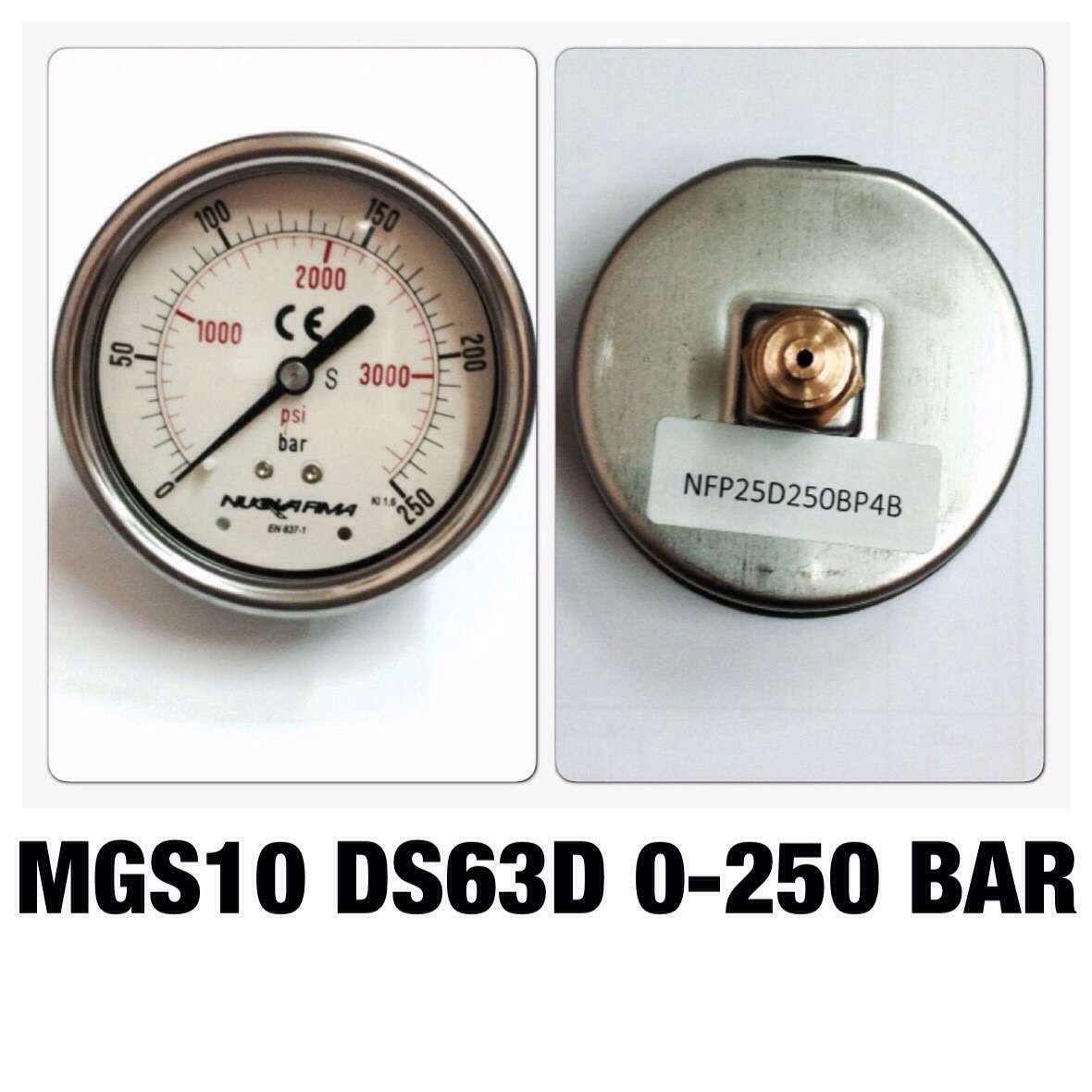 0-250BAR Nuovafima หน้าปัด 2.5 นิ้ว เกลียวออกหลังทองเหลือง 1/4"