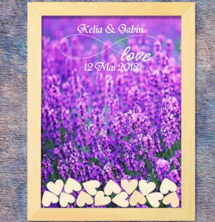 Guest Book DIY ดีไซน์เป็น กรอบรูปไม้ สีม่วง ลาเวนเดอร์ ใช้แทนสมุด เขียนคำอวยพร งานแต่งงาน สามารถเขียนข้อความ หยอดในกรอบรูปได้ 7095267