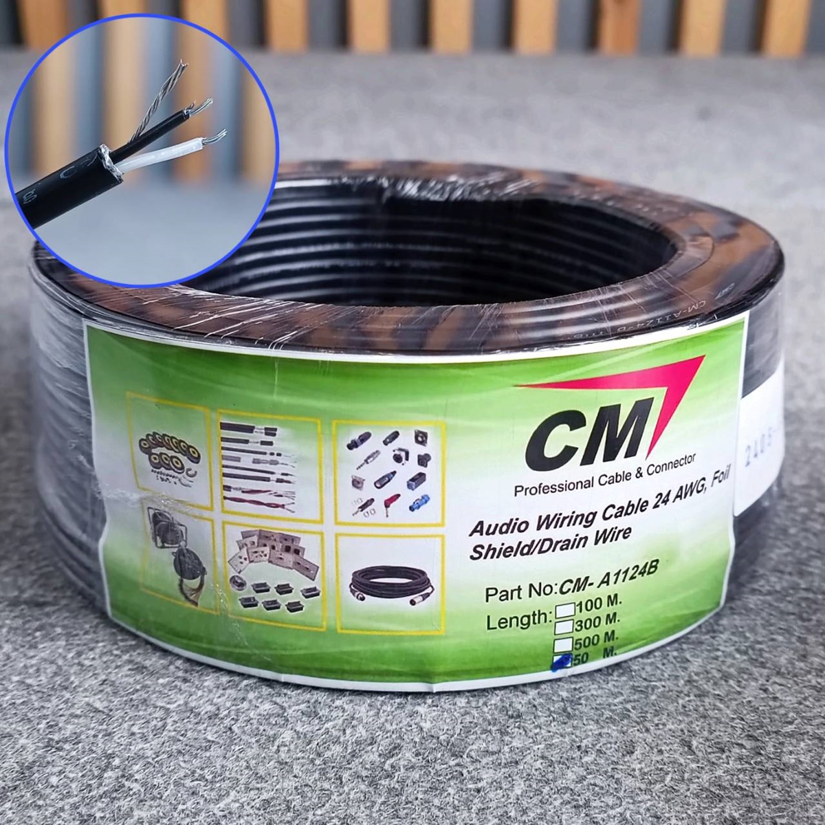 ขด50เมตร CM สายชีลด์ สเตอริโอ 4mm 24awg CM-A1124 สายสัญญาณ สายไมค์ CM A1124 เอไอ-ไพศาล