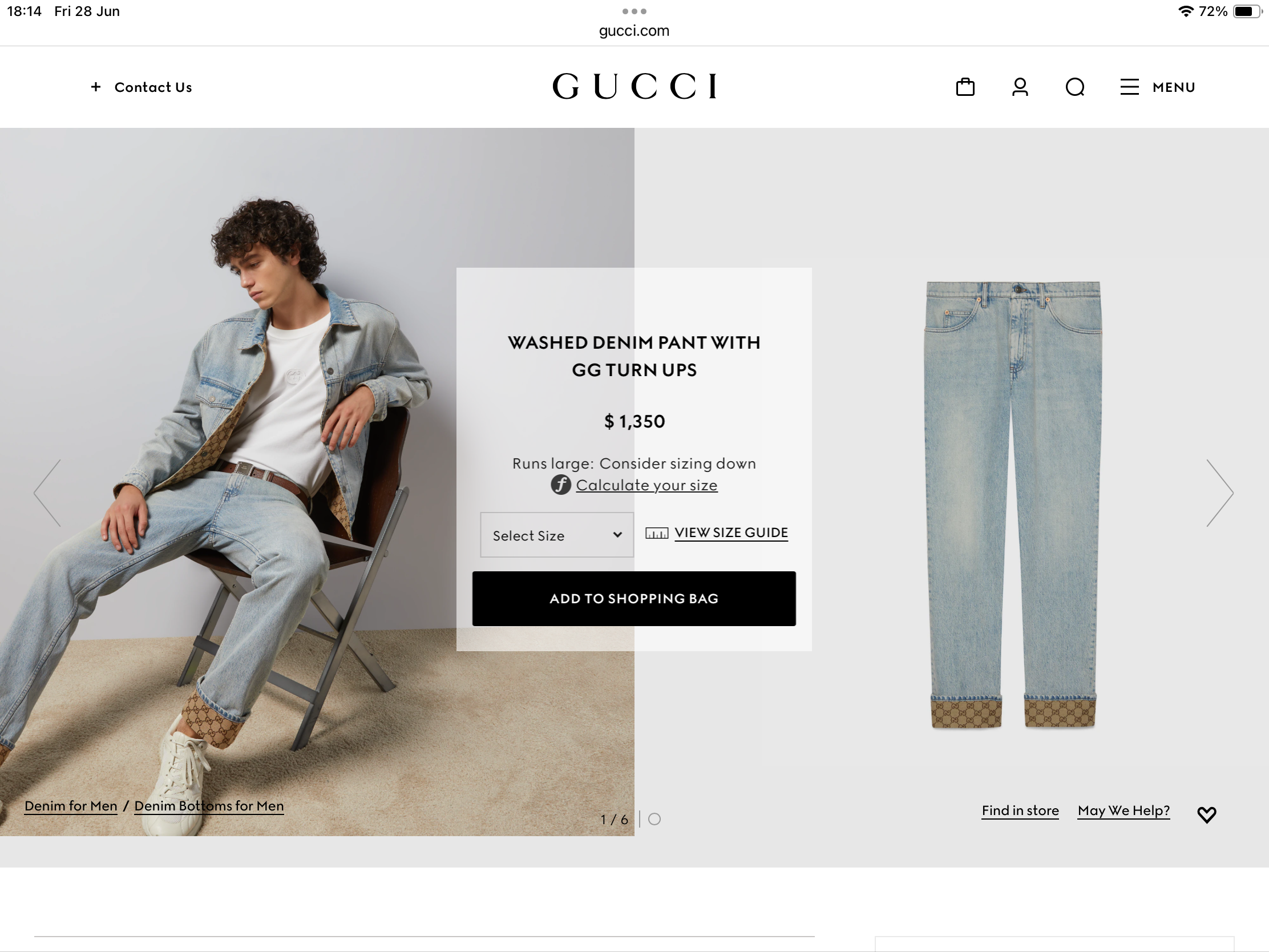 **mix** กางเกงยีนส์ Gucci WASHED DENIM PANT WITH GG TURN UPS ของผู้ชาย สินค้าใหม่ ของแท้