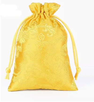 ถุงผ้าใส่ของขวัญ ของชำร่วย ของที่ระลึก งานแต่งงาน ขนาด 10*14 cm ผ้าลินินปักลาย ดอกไม้ มังกรทอง 264753