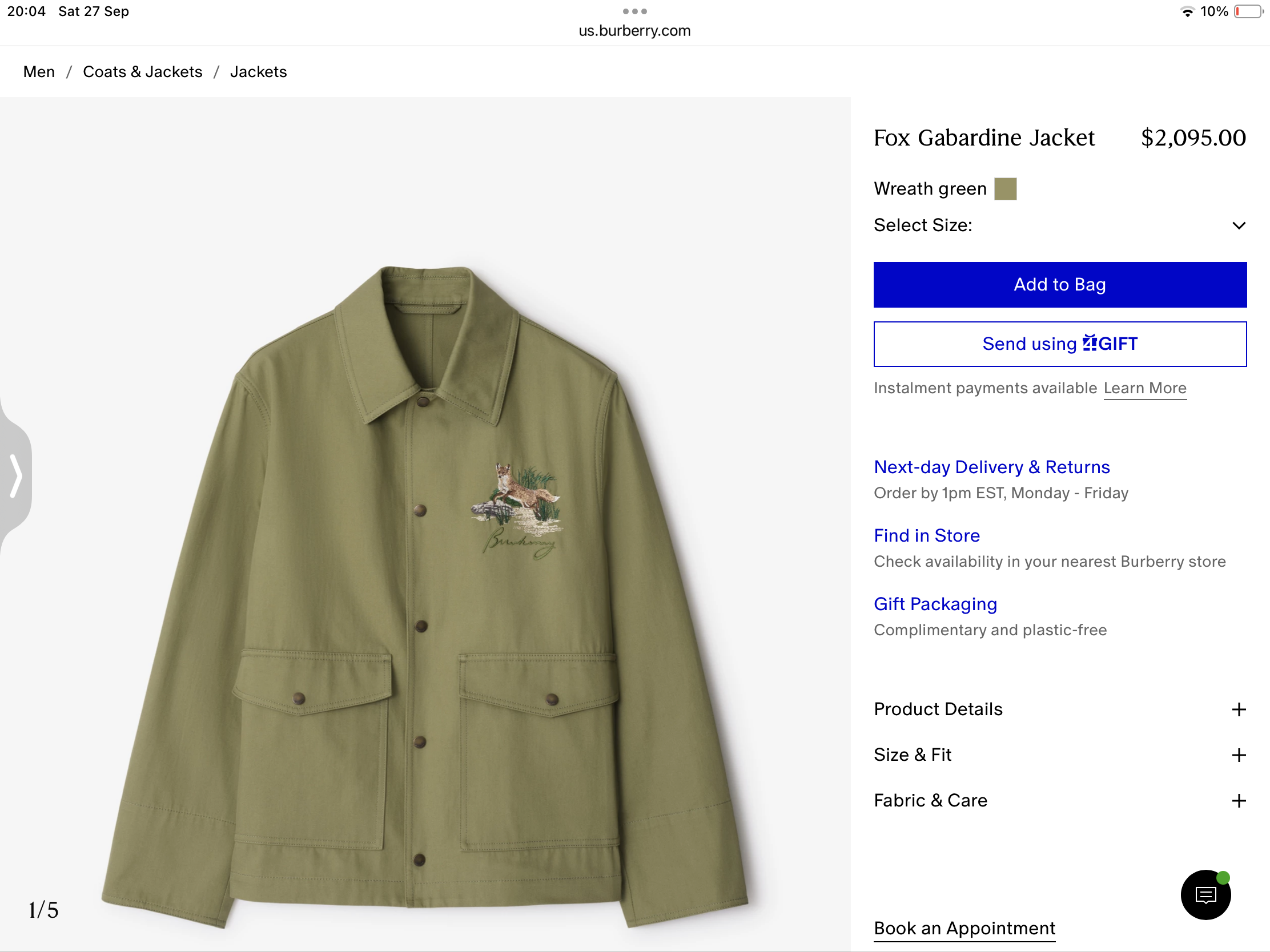 **do** เสื้อคลุม Burberry Fox Gabardine Jacket ปักนูน ใส่ได้ ชาย หญิง สินค้าใหม่ ของแท้