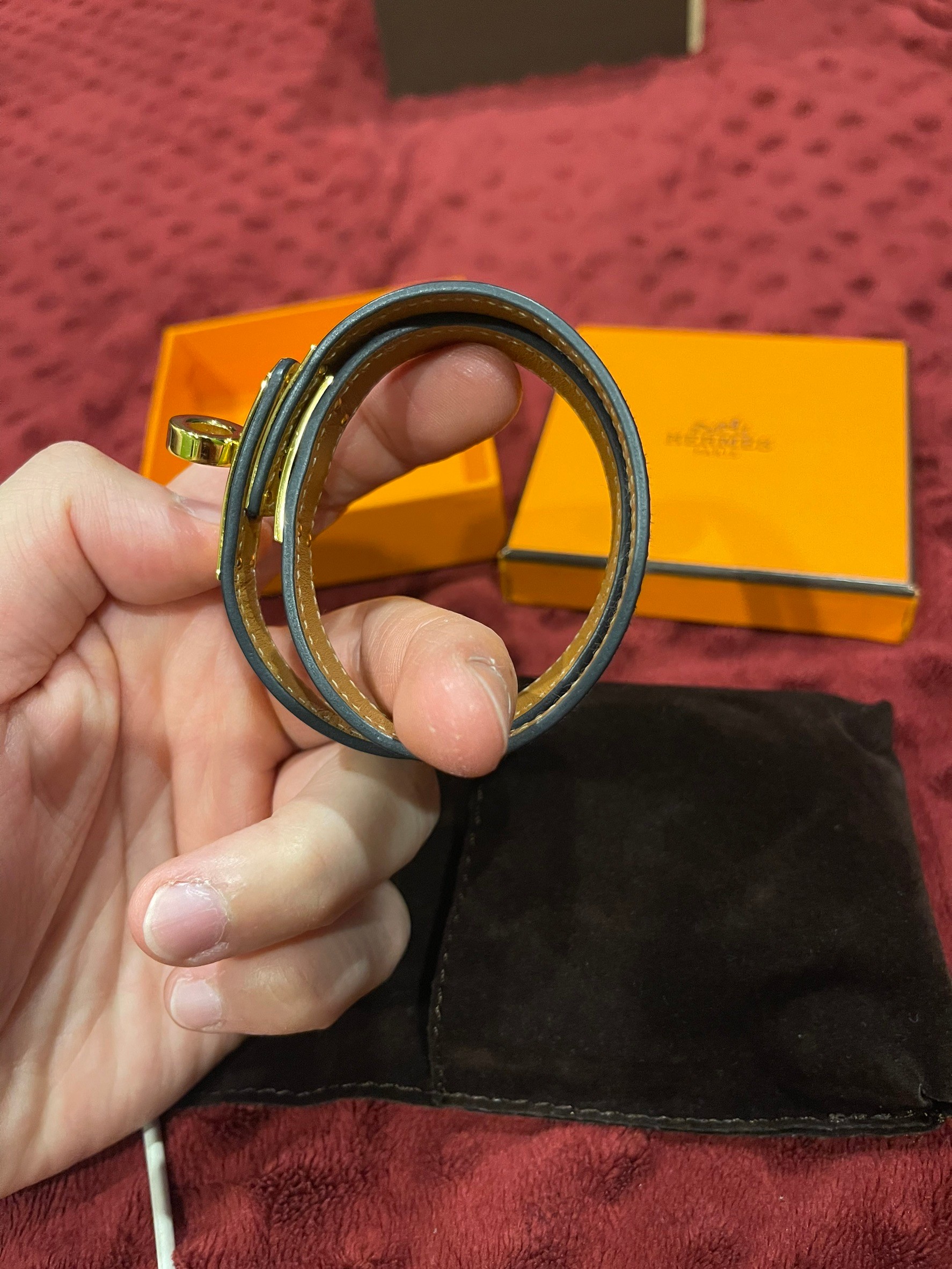 Hermes Kelly Double Tour Bracelet - Black / Gold สีดำทอง สภาพ 99 %