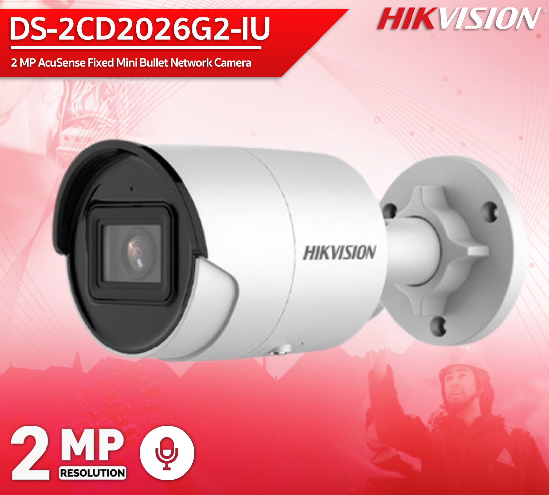 กล้องกระบอก Hikvision 2 ล้านพิกเซล DS-2CD2026G2-IU มีไมค์บันทึกเสียง