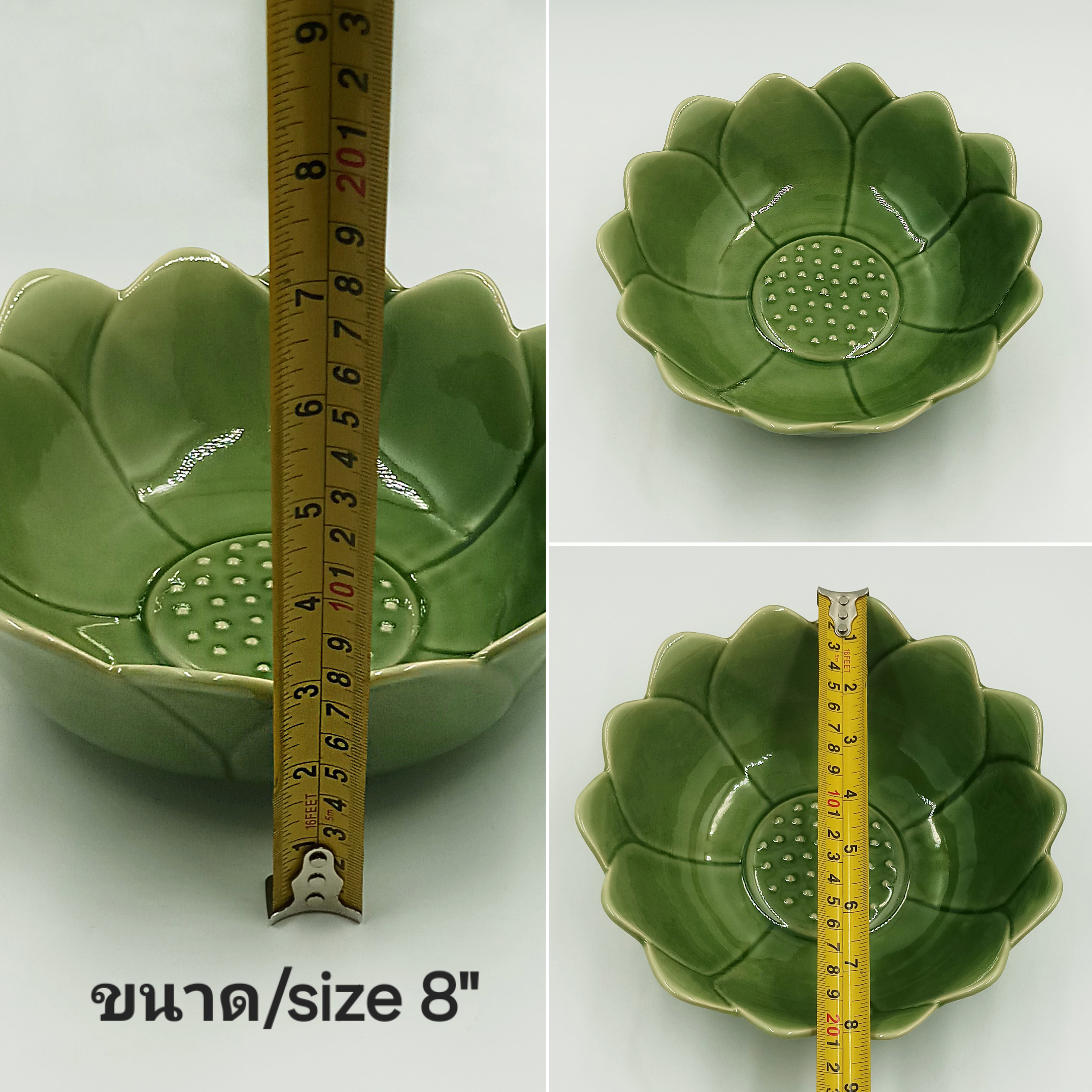 CDC-017 จานเซรามิคสีเขียว จานชามเซรามิคเข้าไมโครเวฟได้ ทนความร้อนสูง ใส่อาหารปลอดภัย