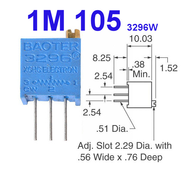 VR เกือกม้า 1 Mohm (105) 3296W Trimpot Variable Resistor (Trimmer Potentiometer)