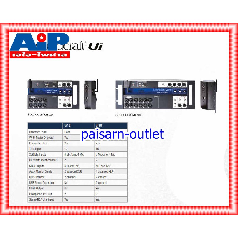 SOUNDCRAFT UI12 Digital Mixer มิกเซอร์ มิกดิจิตอล เครื่องปรับแต่งเสียง MIX UI 12 UI-12 เครื่องเสียง เอไอ-ไพศาล +++