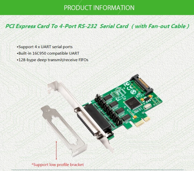 IOCREST Serial Rs232พอร์ต Pcie X1 I/O การ์ด4 DB 9วงเล็บ PCI Express WCH384 ชิปเซ็ต