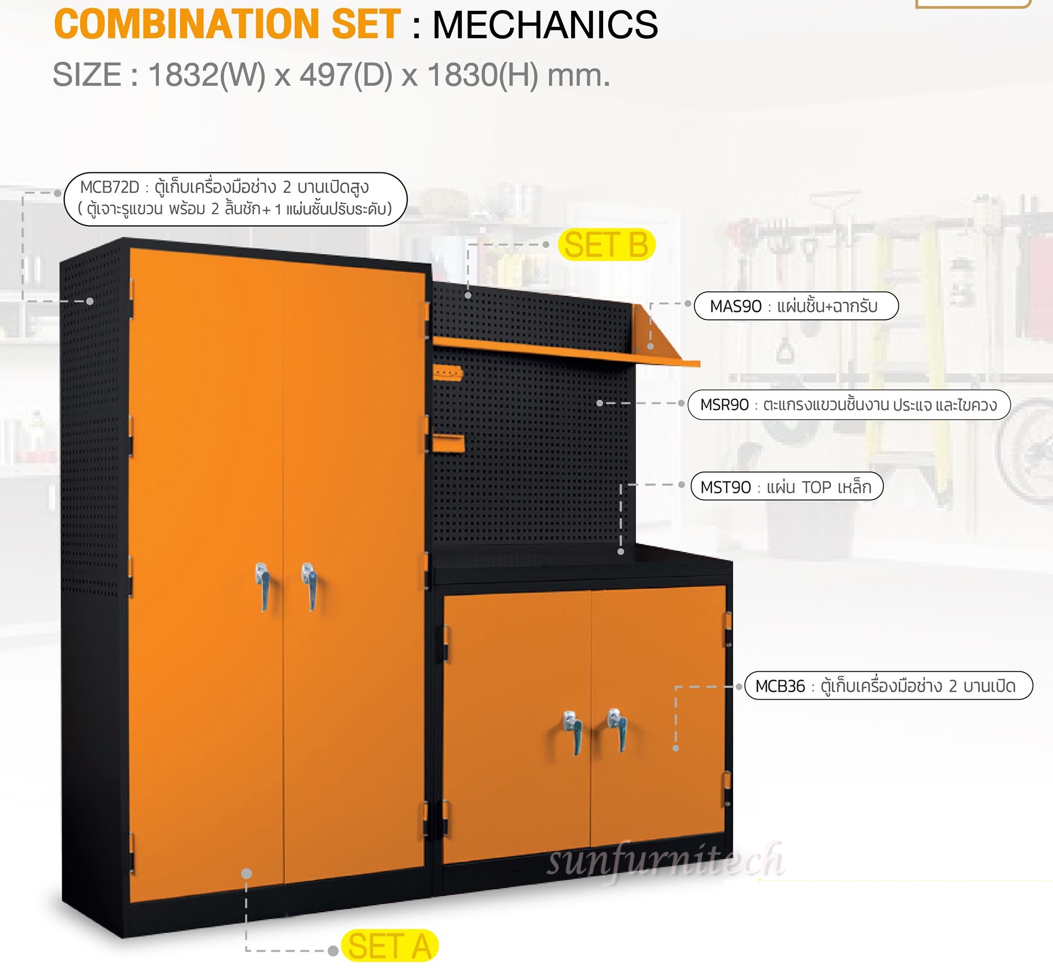 ชุดเซ็ทตู้เก็บเครื่องมือช่าง, ชุดตู้เก็บเครื่องมือช่าง 183 ซม. Taiyo รุ่น Mechanics