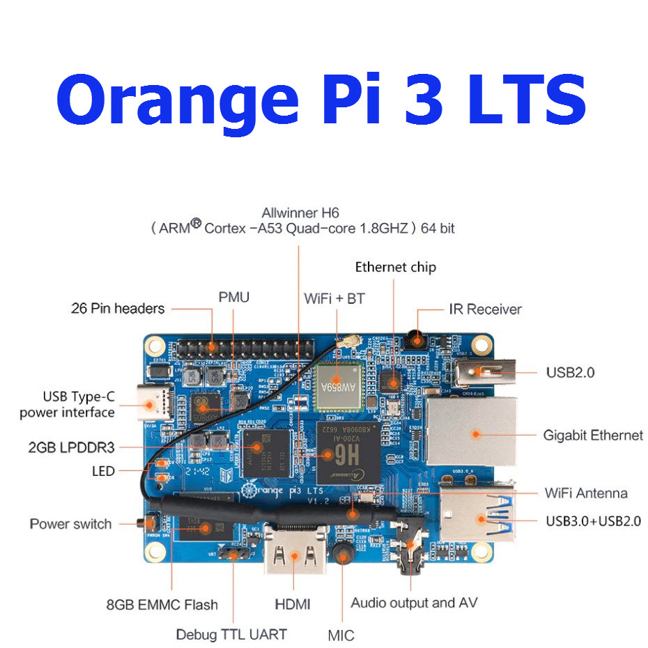 Orange Pi 3 LTS HDMI+WIFI+BT5.0,Open Source Board Mini Computer,Run Android 9.0/ Ubuntu/ Debian OS