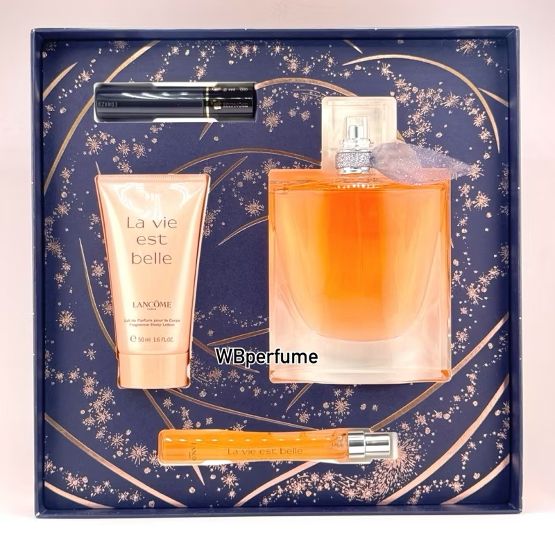 ชุดน้ำหอม Lancome La vie est belle edp 100ml , น้ำหอมขนาดพกพา 10ml , body lotion 50ml , มาสคาร่า