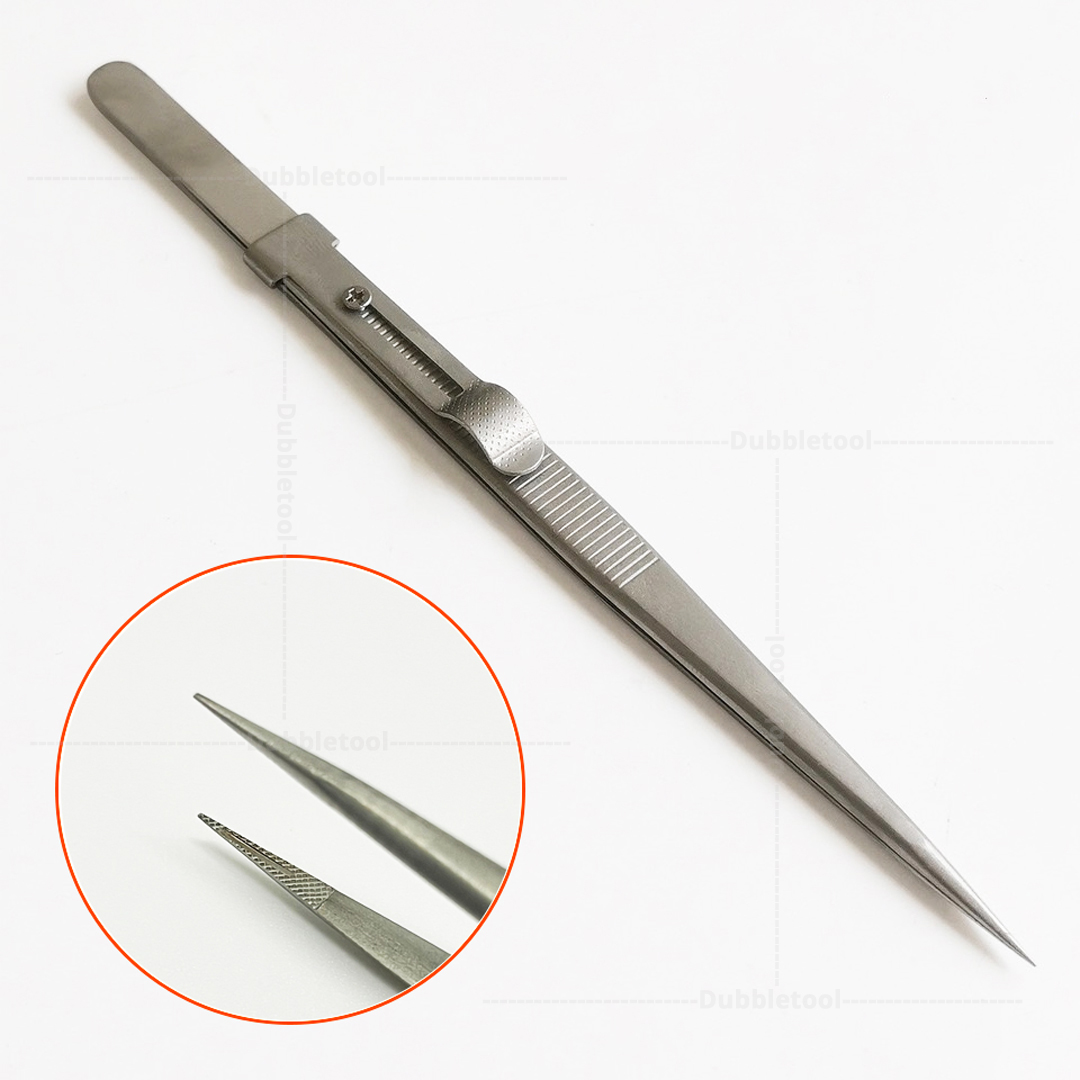 ปากคีบมีร่อง ปากคีบมีตัวล็อค ปากคีบมีร่องแบบมีตัวล็อค ขนาด 16.3 Cm. แหนบคีบพลอย ปากคีบมีตัวล็อค แบบมีร่อง