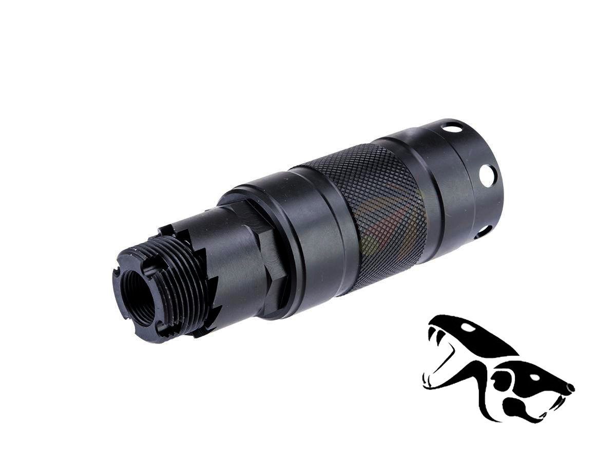 Kizuna Works 24mm Positive Flash Hider for AK-104 Style Airsoft Rifles w/ 14mm Negative Adapter (Model: Ported)
