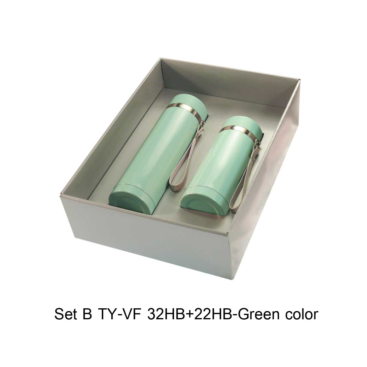 กระติกสเตนเลส 2 ขนาด สีเขียว ในกล่องกิ๊ฟ