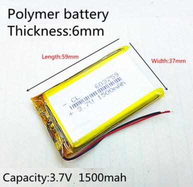 603759 3.7V 1500mAh Li-polymer Rechargeable Battery Li-Po
