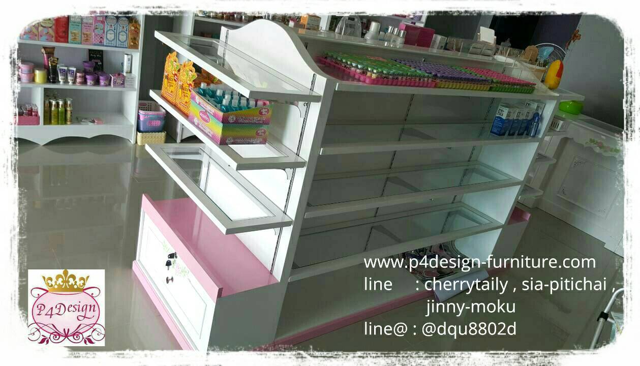 ชั้นวางกลางร้าน วินเทจ สีขาว สำหรับร้านค้า