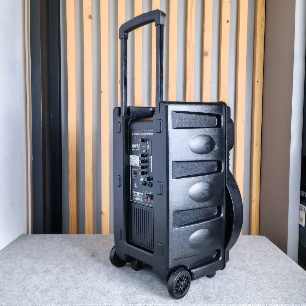 NPE TB-15BAT ลำโพงล้อลาก 15นิ้ว ตู้ลำโพงมีแอมป์ BLUETOOTH USB FM RECORD พร้อมไมค์ลอย 2 ตัว มีแบตในตัวชาร์จได้ มีล้อลาก TB 15BAT TB15BAT เอไอ-ไพศาล