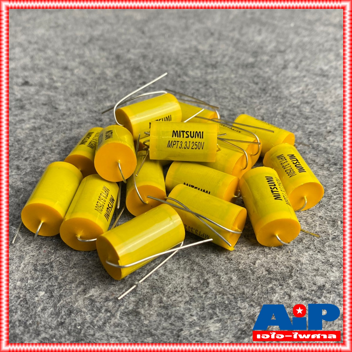 1ตัว MITSUMI 3.3UF 250V Cสีเหลือง MET คาปาซิเตอร์ C3.3/250V C3.3/250Vสีเหลือง ซีเสียงแหลม 3.3/250V ซีตัดเสียงแหลม เอไอ-ไพศาล