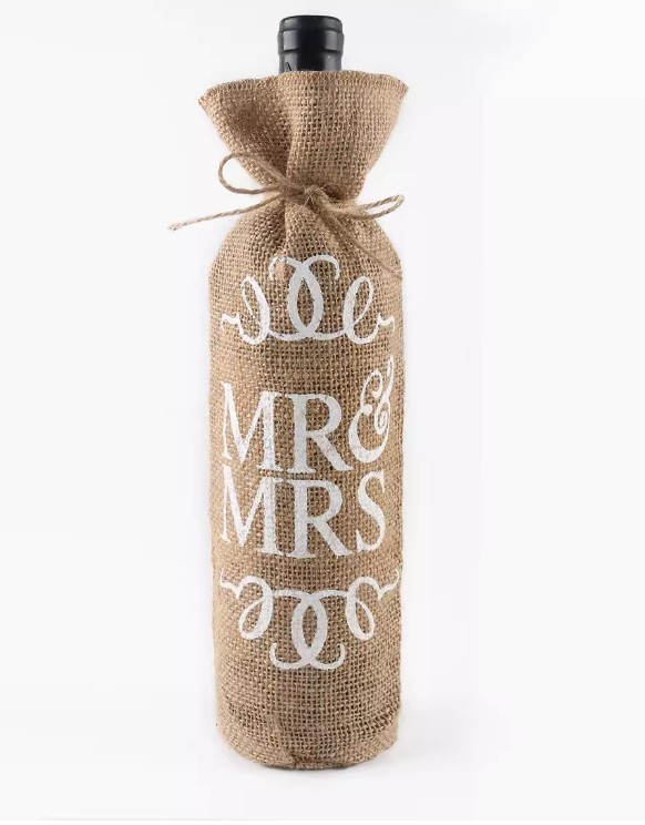 ถุงผ้ากระสอบ ใส่ขวดน้ำผึ้ง ใส่ขวดไวน์ แจกเป็น ของที่ระลึก งานแต่งงาน งานเกษียณ พิมพ์ลาย Thanks 653502