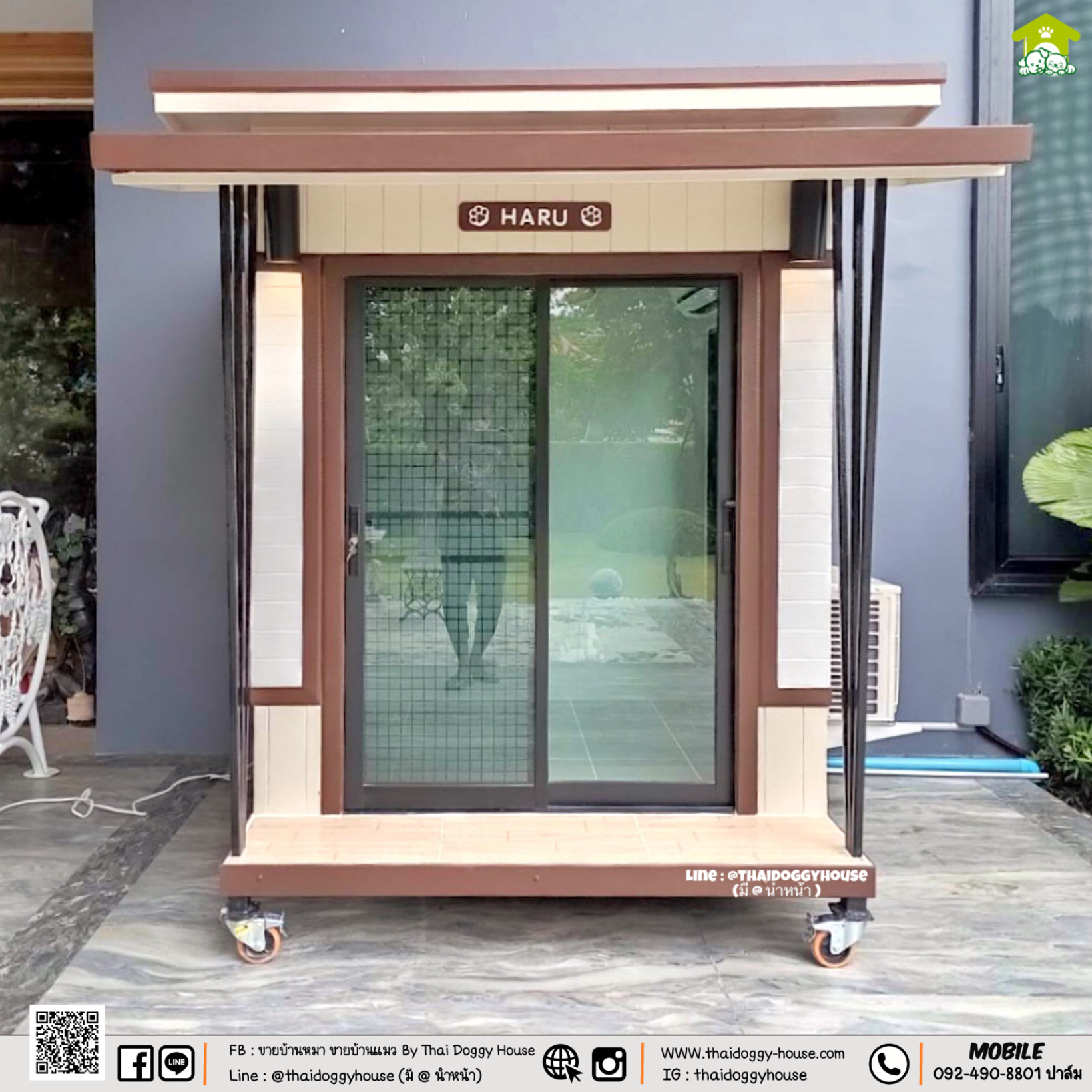 บ้านหมา บ้านแมว " 𝐓𝐇𝐀𝐈 𝐃𝐎𝐆𝐆𝐘 𝐇𝐎𝐔𝐒𝐄 " ดีไซน์ทันสมัย พร้อมตะแกรงเหล็ก+ มุ้งลวดทั้งหลัง สามารถติดตั้งแอร์เพิ่มได้