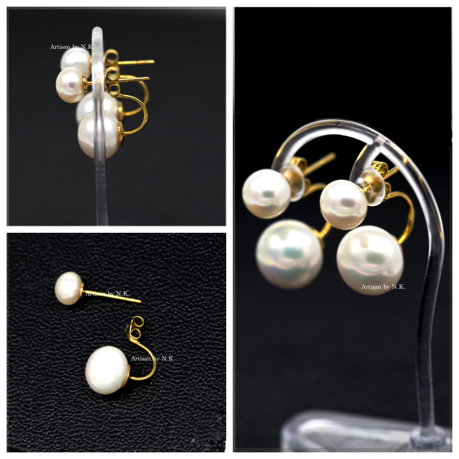ต่างหูมุก: Gold stud earring with Fresh water pearls ต่างหูมุกแท้ก้านทองสไตน์Dior