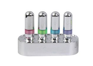 ปากกาไฮไลท์ 4 ด้ามวางบนฐาน สีเงิน