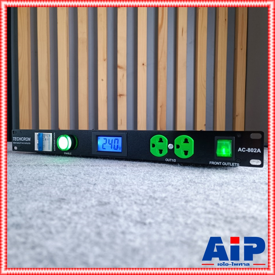TECHCRON AC802A ปลั๊กไฟ 1U ปลั๊กเขียว AC802 จอสีน้ำเงิน AC-802 ปลั๊กไฟใส่แร็ค AC 802 A ปลั๊กไฟภาคสนาม ปลั๊กไฟใช้กับเครื่องเสียง