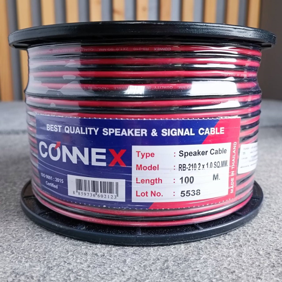 ล้อ100เมตร CONNEX RB-210 2X1.0 SQ.MM.สายลำโพงดำแดง 100M RB 210 RB210 สายลำโพง ดำ-แดง สายลำโพง2x1 ทองแดงชุบ เอไอ-ไพศาล
