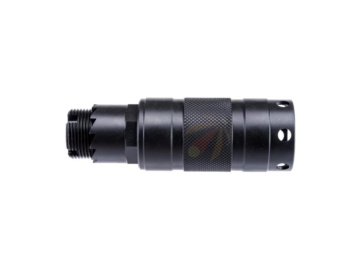 Kizuna Works 24mm Positive Flash Hider for AK-104 Style Airsoft Rifles w/ 14mm Negative Adapter (Model: Ported)