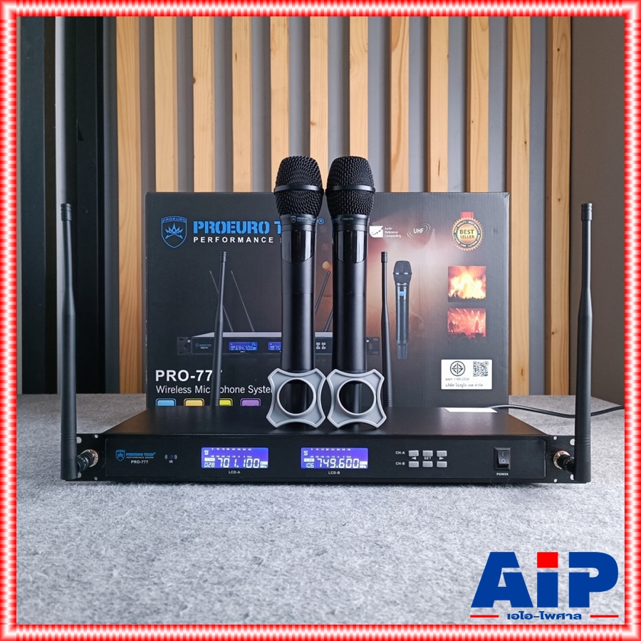 *ไม่มีกระเป๋า* PROEUROTECH PRO-777 ไมค์ลอยคู่UHF ไมค์ลอยปรับความถี่ มี2ช่วงความถี่ โปรยูโรเทค 4เสารับสัญญาณ PRO 777 PRO777 PRO EUROTECH เอไอ-ไพศาล