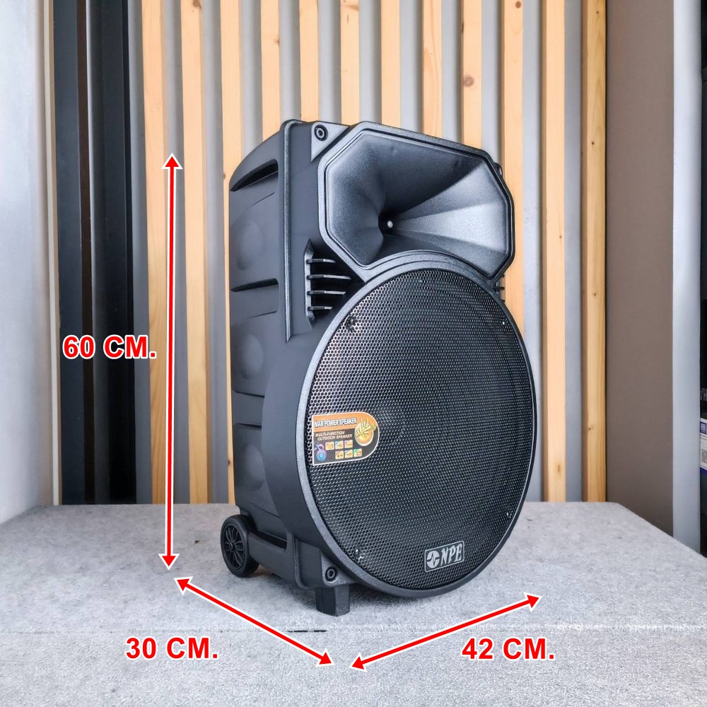 NPE TB-15BAT ลำโพงล้อลาก 15นิ้ว ตู้ลำโพงมีแอมป์ BLUETOOTH USB FM RECORD พร้อมไมค์ลอย 2 ตัว มีแบตในตัวชาร์จได้ มีล้อลาก TB 15BAT TB15BAT เอไอ-ไพศาล