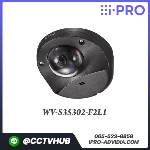 กล้อง i-PRO รุ่น WV-S35302-F2L1 2MP AI Compact Dome Outdoor with Built-in Mic, , 2.4mm, IR 15m. H.265/H.264, IP66, IK10, NEMA, Black
