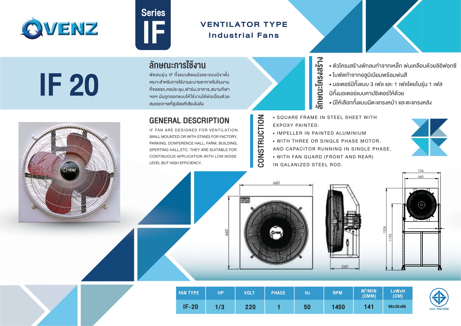 พัดลมระบายอากาศ 20นิ้ว IF-20