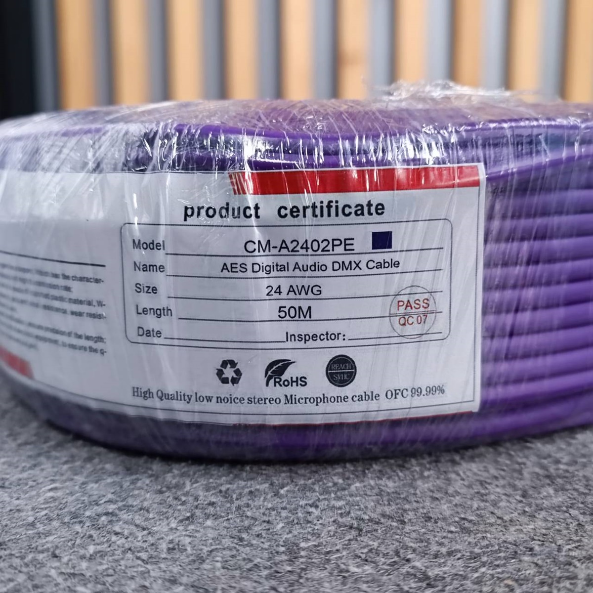 ขด50เมตร CM A-2402 สาย DMX สีม่วง สายสัญญาณ AES/EBU Digital Audio 110 ohm A 2402 A2402 เอไอ-ไพศาล