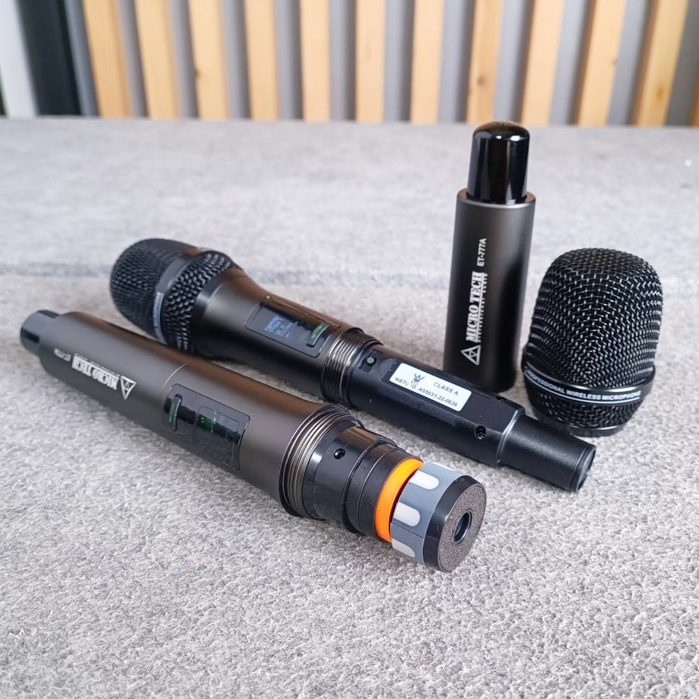 สีดำ MICROTECH ET-777A ไมค์ลอย ถือคู่ UHF เครื่องรับเล็ก ET 777A ET777A ไมค์ลอยมือถือคู่UHF ไมโครโฟนแบบไร้สาย เอไอ-ไพศาล