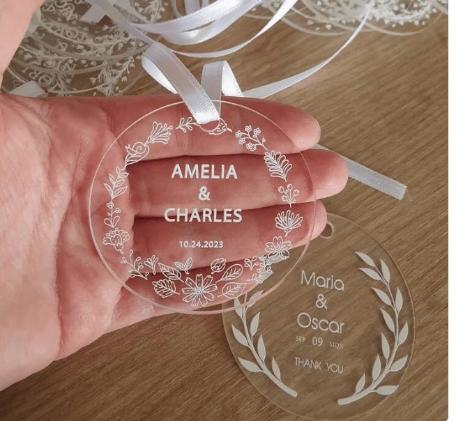 ป้าย tag งานแต่งงาน ป้ายห้อย ของขวัญ ของชำร่วยงานแต่งงาน แบบหรูหรา ป้ายอคิริคทำลาย ขนาด 7 cm 385246