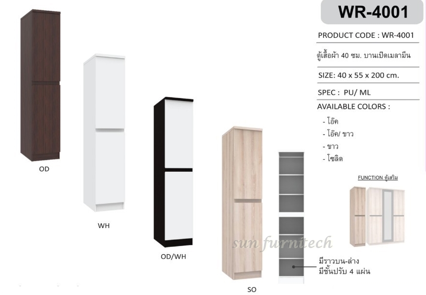 ตู้เสื้อผ้าขนาด 40 ซม.1 บานเปิด ปิดผิวเมลามีน exclusive รุ่น WR-4001