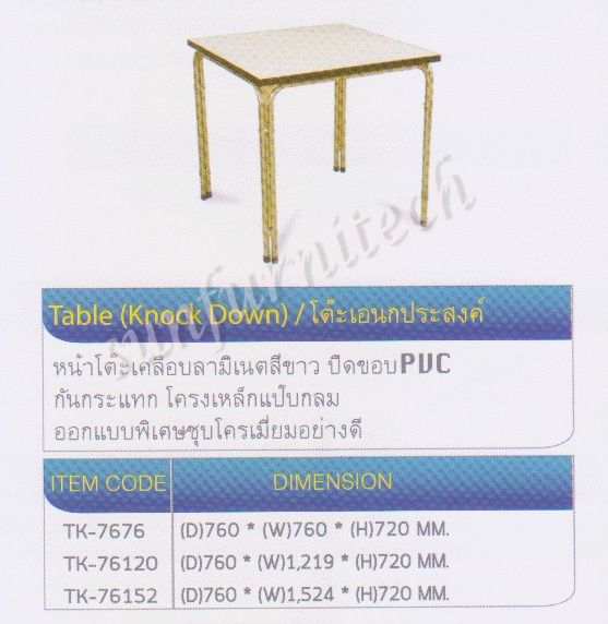 โต๊ะอเนกประสงค์ ขนาด 76 ซม., ขนาด 120 ซม., ขนาด 150 ซม. TK รุ่น TK-7676, TK-76120, TK-76152