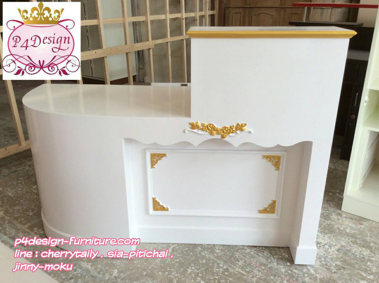 เคานเตอร์ โต๊ะทำงานวินเทจ สีขาว สำหรับบ้าน ร้านค้า