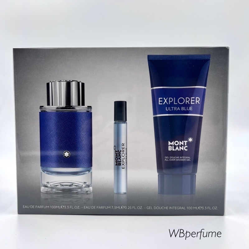 ￼Giftset ชุดของขวัญ Montblanc Explorer Ultra Blue for men น้ำหอม edp 100ml น้ำหอมพกพา 7.5ml shower gel 100ml