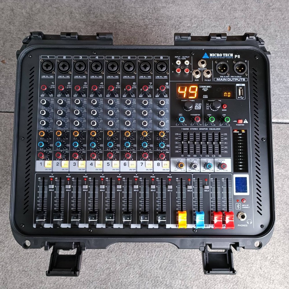 MICROTECH P8 powermixer rackในตัว P-8 P 8 เพาเวอร์มิกเซอร์ USB บลูทูธ เพาเวอร์มิก มิกซ์ มิกเซอร์ เครื่องเสียง ตัวปรับแต่งเสียง 450watt ไมโคร เทค เอไอ-ไพศาล
