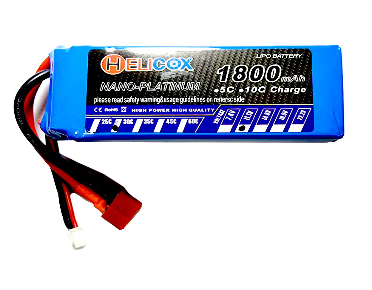 แบตเตอรี่ลิโพ Helicox 1800mah 11.1v 3เซล 30C ปลั้กดีน dean
