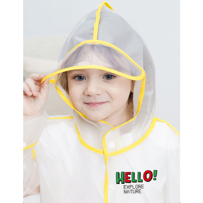 เสื้อกันฝนเด็ก ชุดกันฝนเด็ก มีฮู้ดกันฝน สีขาวขุ่น วัสดุEVAทน ลายการ์ตูนน่ารัก