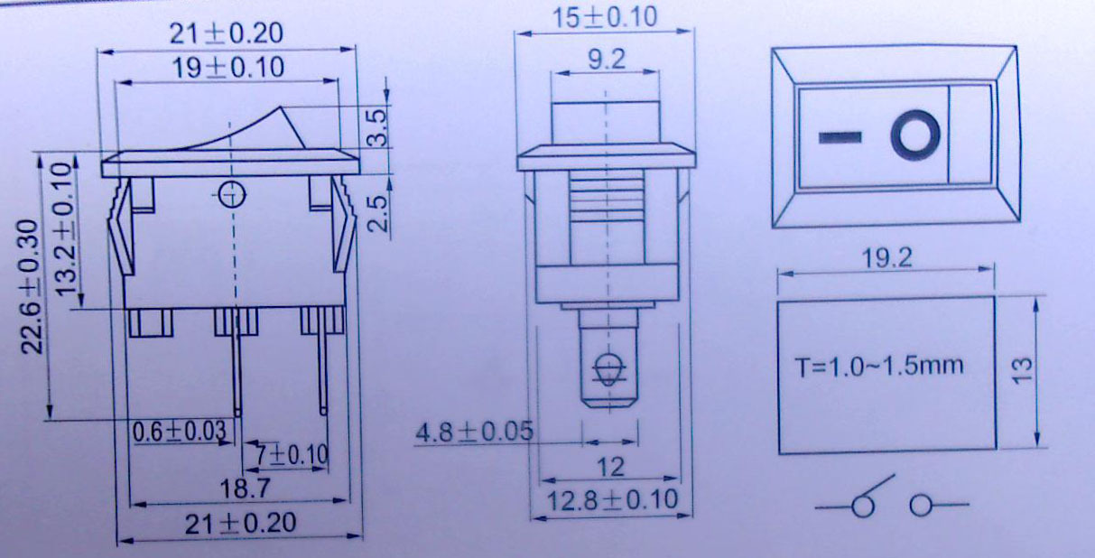 KCD1-101 2Pin 2 Position SPST ON-OFF Rocker Switch (21mm) 3A/250V 6A/125V