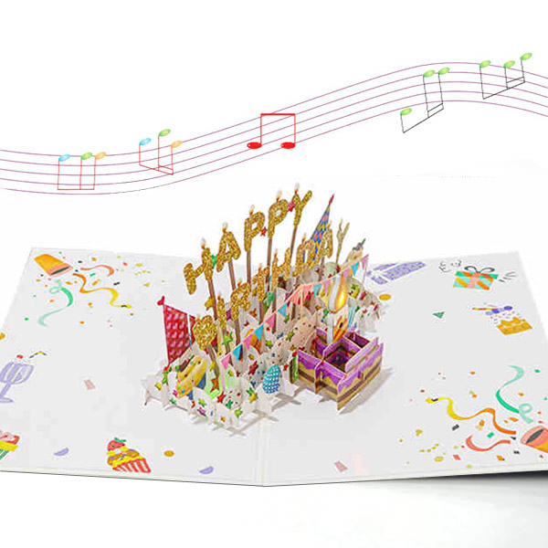การ์ดวันเกิด Pop-Up มีไฟและเสียงดนตรี เป่าเทียนได้