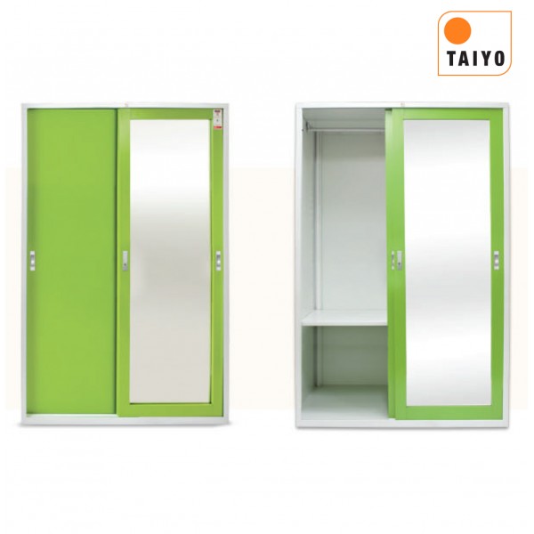 ตู้เสื้อผ้าเหล็กบานเลื่อน ( 1 บานเลื่อนกระจกเงา 1 บานเลื่อนทึบ) Taiyo รุ่น WDSD-04-00