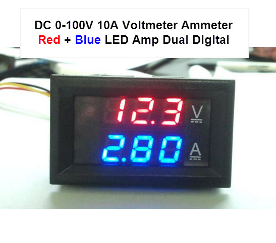DC 0-100V 10A Digital Voltmeter Ammeter Red + BLUE LED Dual Display Voltage Current Indicator Monitor