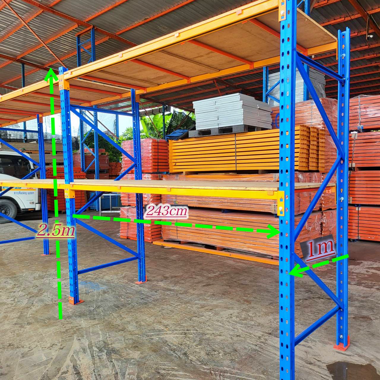 Medium rackมือสอง ขนาด 1x243x250cm 2 ชั้น รับน้ำหนักได้ชั้นละ 500kg