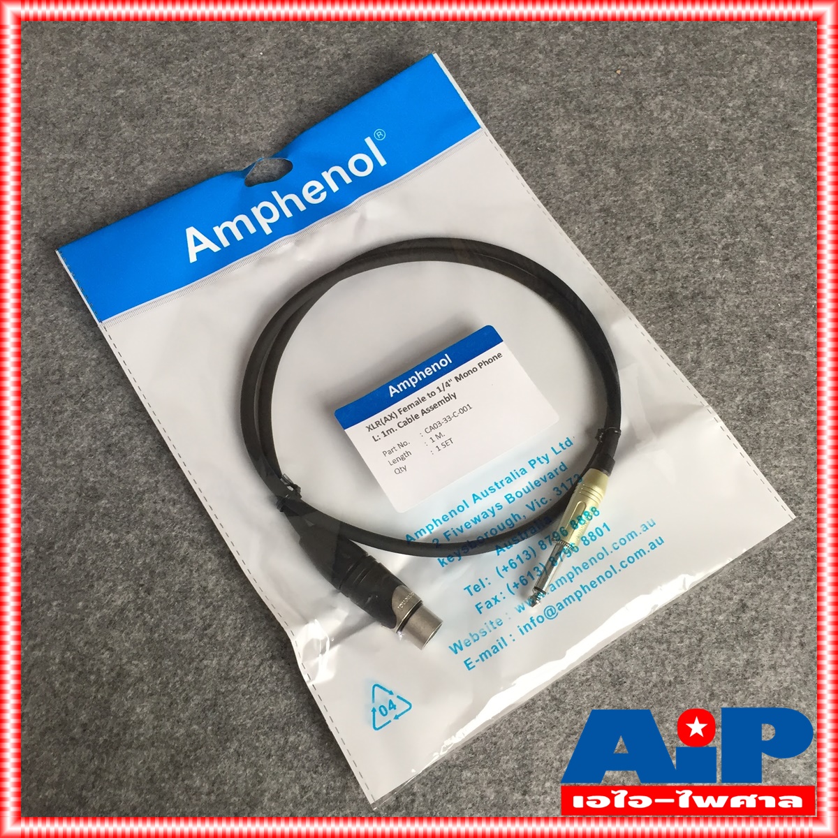 1เมตร AMPHENOL สาย XLRเมีย - PHONE 1M CA03-33-C-001 สาย ปลั๊กไมค์ - cannon เมีย ความยาว 1เมตร สายสัญญาณ ไมค์ ผู้ - XLR เมีย